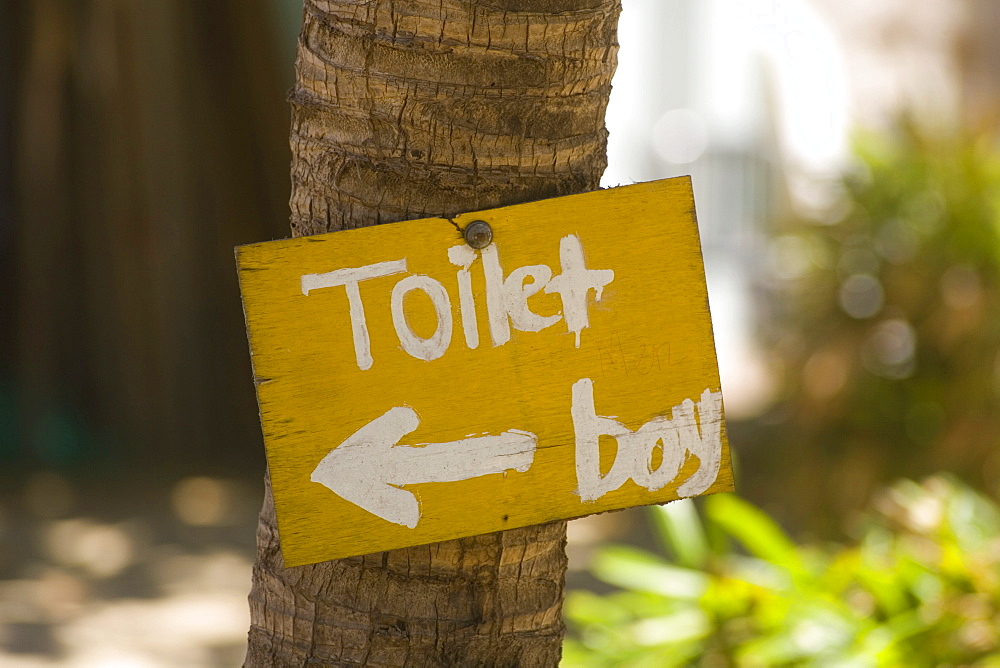 Sign for the toilet, restaurant, Mui Ne, Vietnam