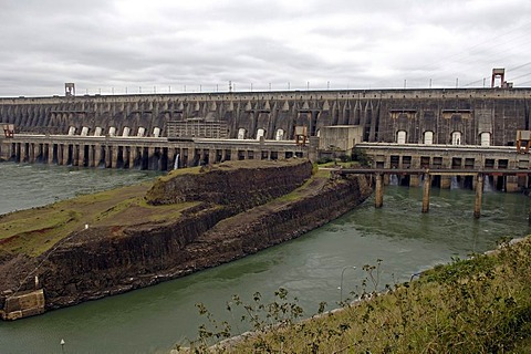 Backside of the dam of itaipu powerhouse, the largest water powerhouse of the world between paraguay and brasil