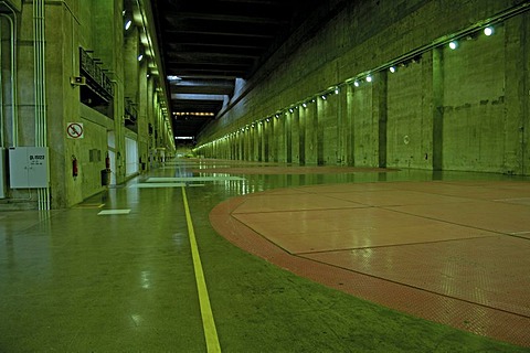 960 meters long hall for the turbines of itaipu powerhouse, the largest water powerhouse of the world between paraguay and brasil