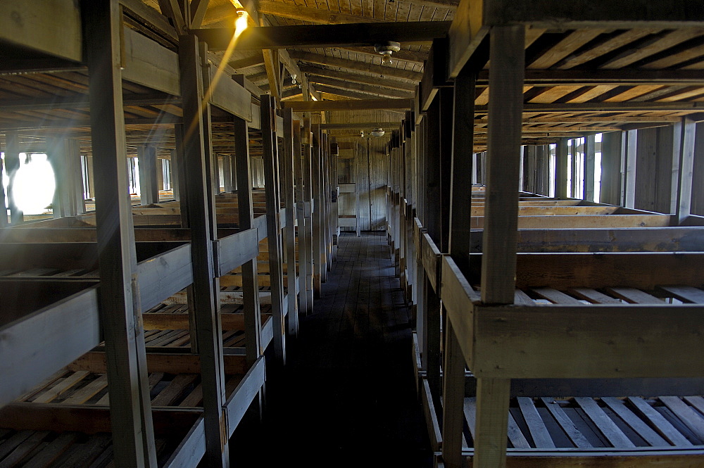 Beds in a barrack in concentration camp sachsenhausen, germany