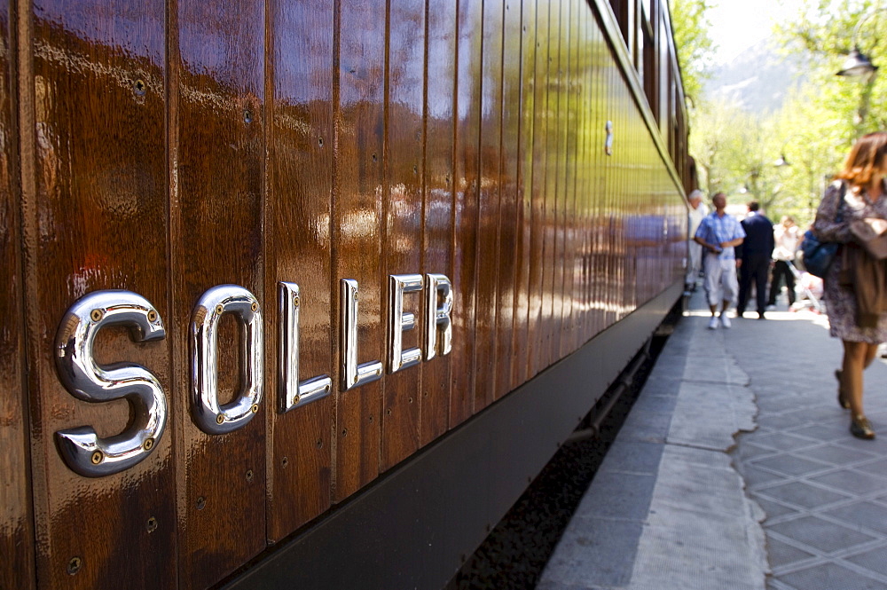 Platform of the railway station in Soller, Majorca, Balearic Islands, Spain, Europe