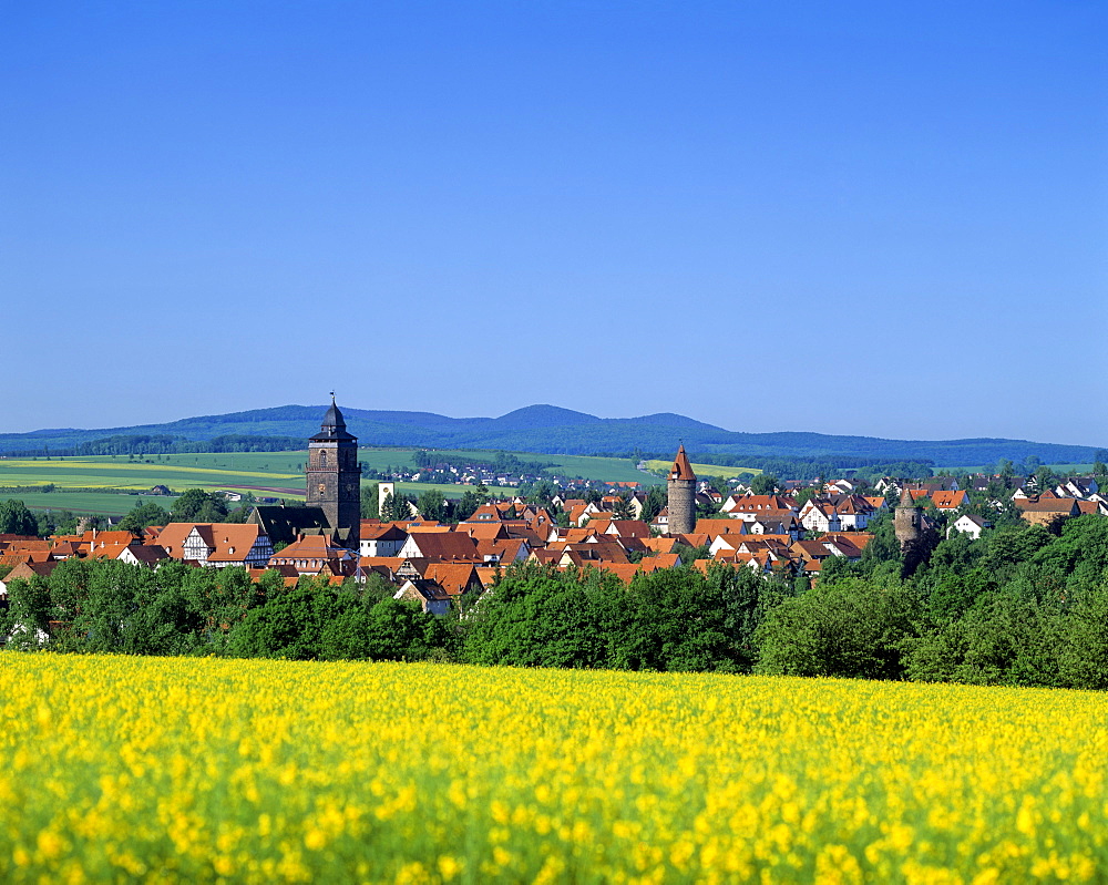 Panoramic view of the town of Grebenstein, Hesse, Germany, Europe