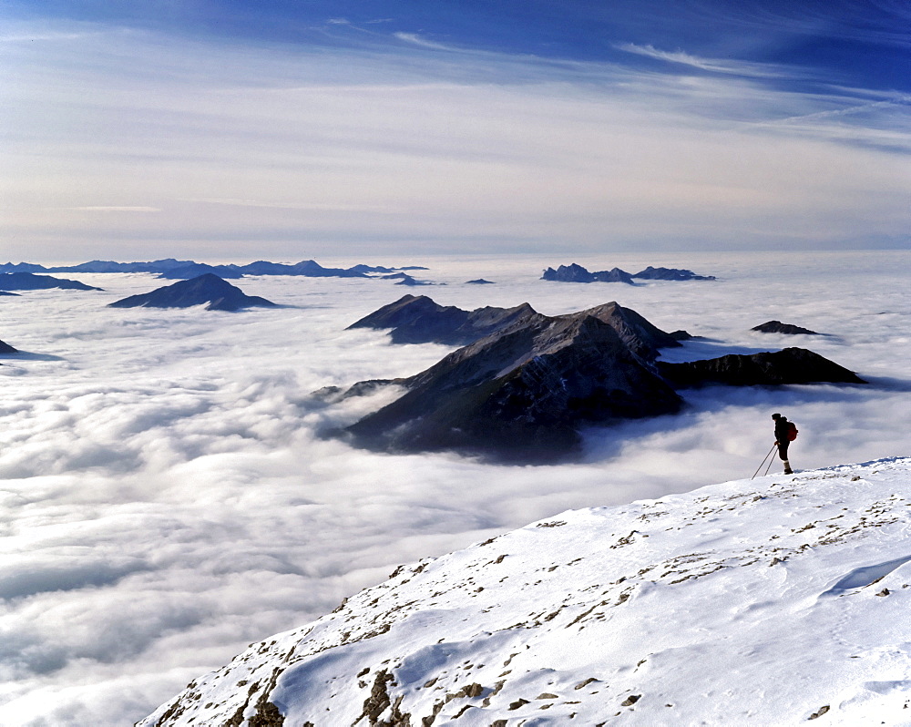 Panoramic view from Schneefernerkopf peak, Zugspitze massif, Wetterstein Range, Upper Bavaria, Bavaria, Germany, Europe