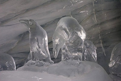 Ice sculpture of penguins in the Ice Palace, Jungfraujoch, Bernese Oberland, Switzerland