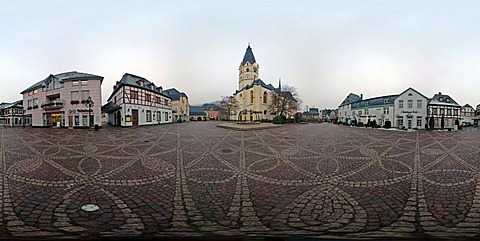 Market square in Bad Neuenahr-Ahrweiler with St. Laurentius Church as 360âˆž-Panorama