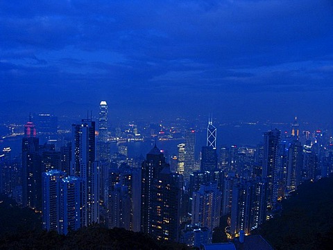 Central District with International Finance Center at night, Hongkong, China, Asia