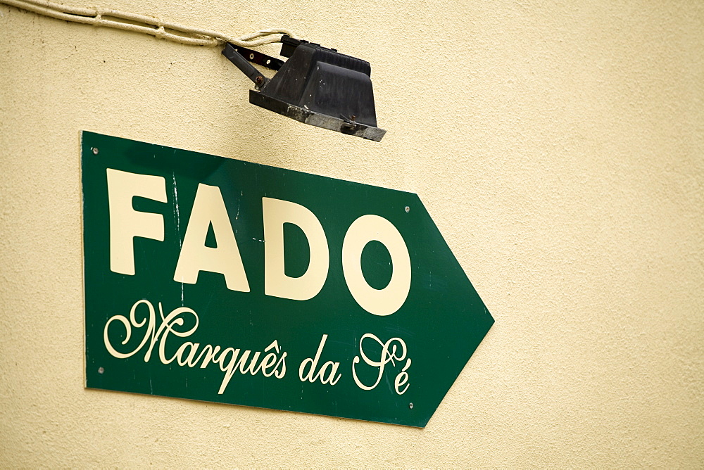 Sign to a Fado or Fate pub, Alfama, Lisbon, Portugal, Europe