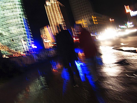 People at night at the Potsdamer square, Berlin, Germany