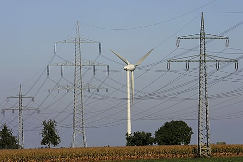 Wind turbines, wind power stations near Soest, North Rhine-Westphalia, Germany