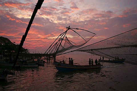 Chinese fishing nets at the beach of Fort Cochin, Kerala, India