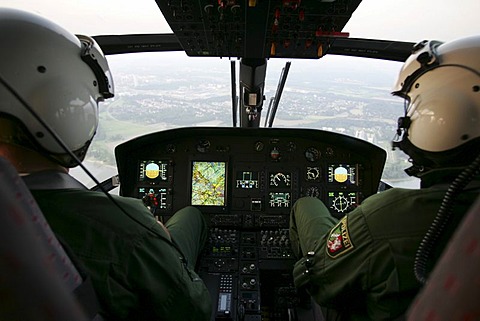 Pilotes in cockpit, Police helicoper, Eurocopter EC 155