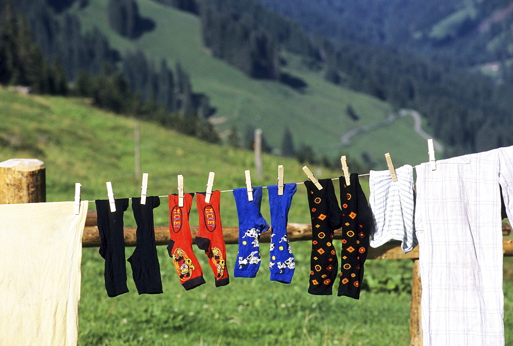 CHE, Switzerland, Canton St. Gallen : Holiday region Heidiland, Pizol mountain, clothesline