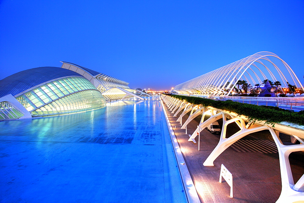 ESP, Spain, Valencia : Ciudad de las Artes Y de las Ciencias, City of arts and sciences. L'Hemisferic, Museo de las Ciencias Principe Filipe, L'Umbracle