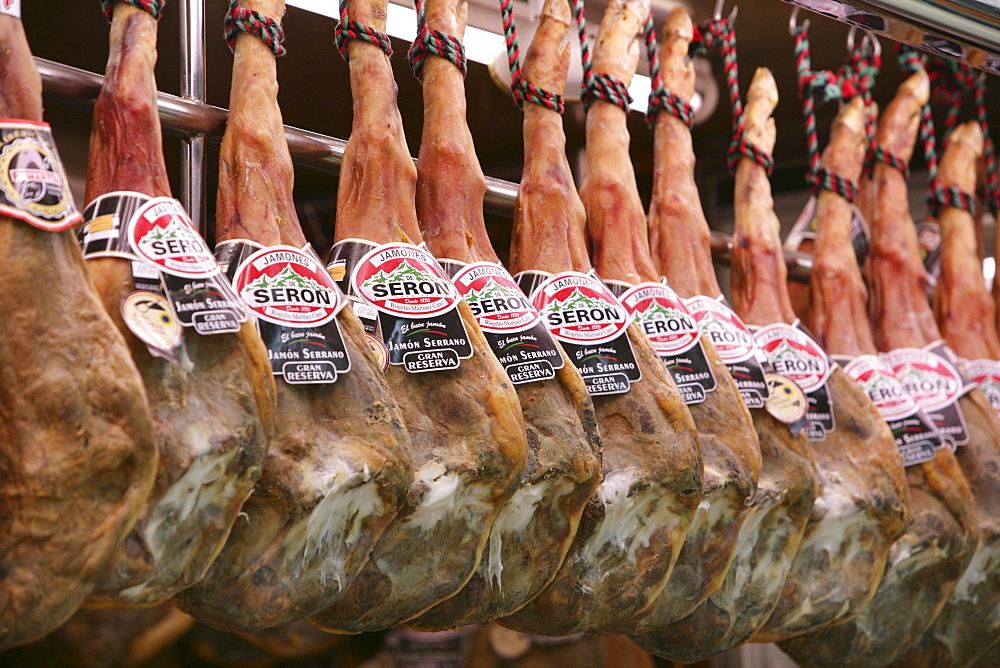 ESP, Spain, Valencia : Ham in the Central market hall, Mercado Central