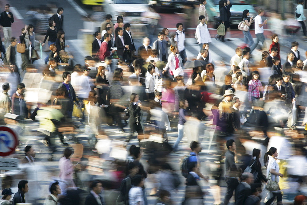 Shibuya pedestrian crossing, the world's busiest pedestrian crosswalk, Shibuya district, Tokyo, Japan, Asia