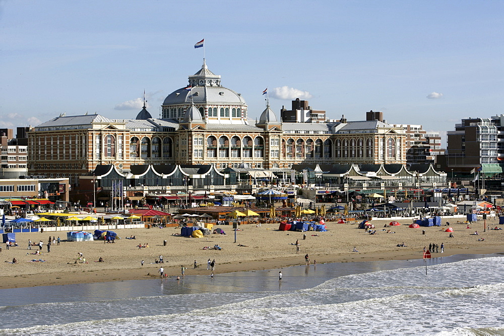 Beach promenade and the Kurhaus Hotel, Scheveningen, The Hague, The Netherlands, Europe