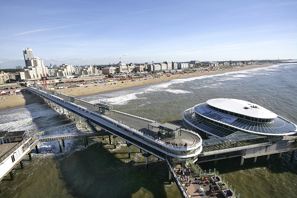 Beach promenade with the Kurhaus Hotel, pier and casino, Scheveningen, The Hague, The Netherlands, Europe