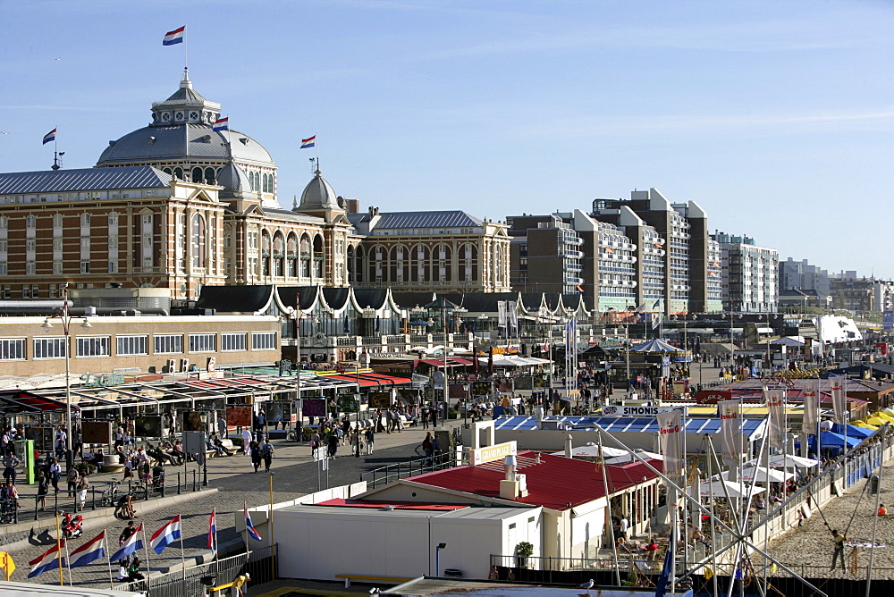 Beach promenade and the Kurhaus Hotel, Scheveningen, The Hague, The Netherlands, Europe