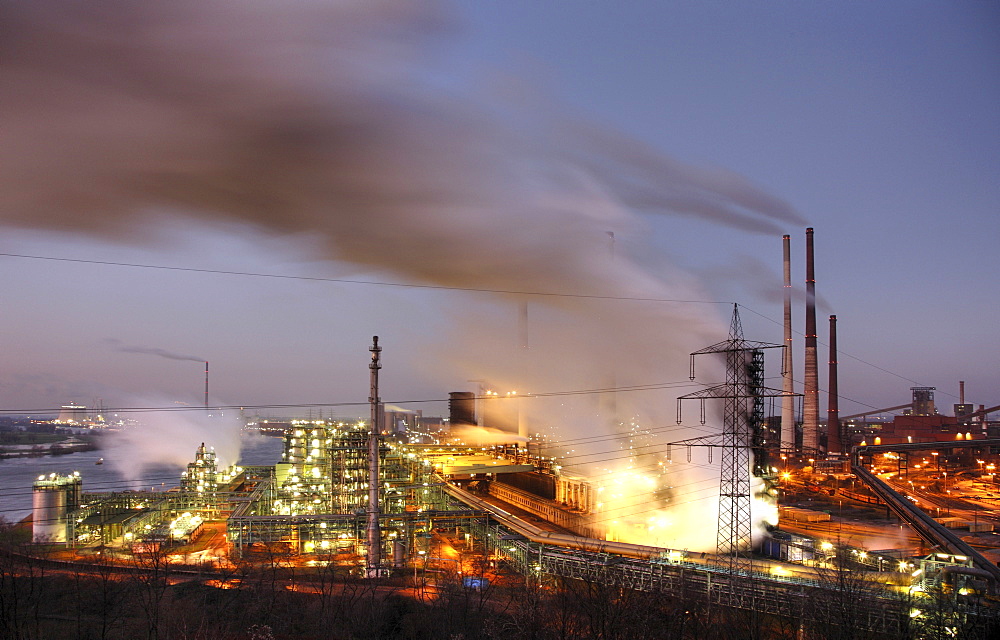 View from Mt. Alsum: the ThyssenKrupp Steelworks Hamborn, Schwelgern, Duisburg, North Rhine-Westphalia, Germany, Europe