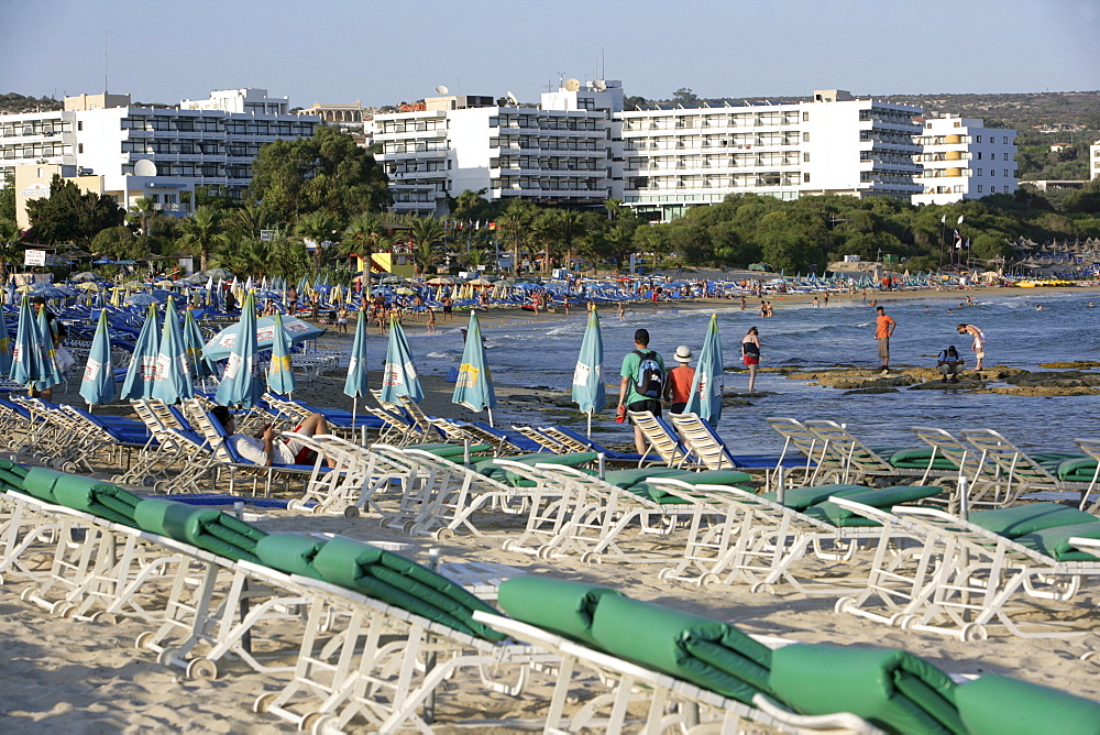 Tourist hotels, beach, Ayia Napa, Cyprus, Europe