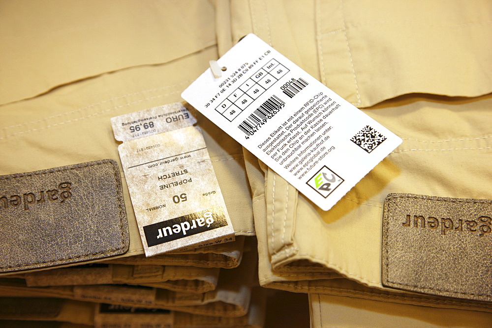 RFID, Radio-frequency identification, clothing tags, Galeria Kaufhof department store, Essen, North Rhine-Westphalia, Germany