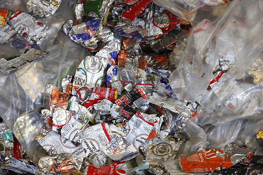 Tin cans are shredded and pressed, Essen, North Rhine-Westphalia, Germany, Europe