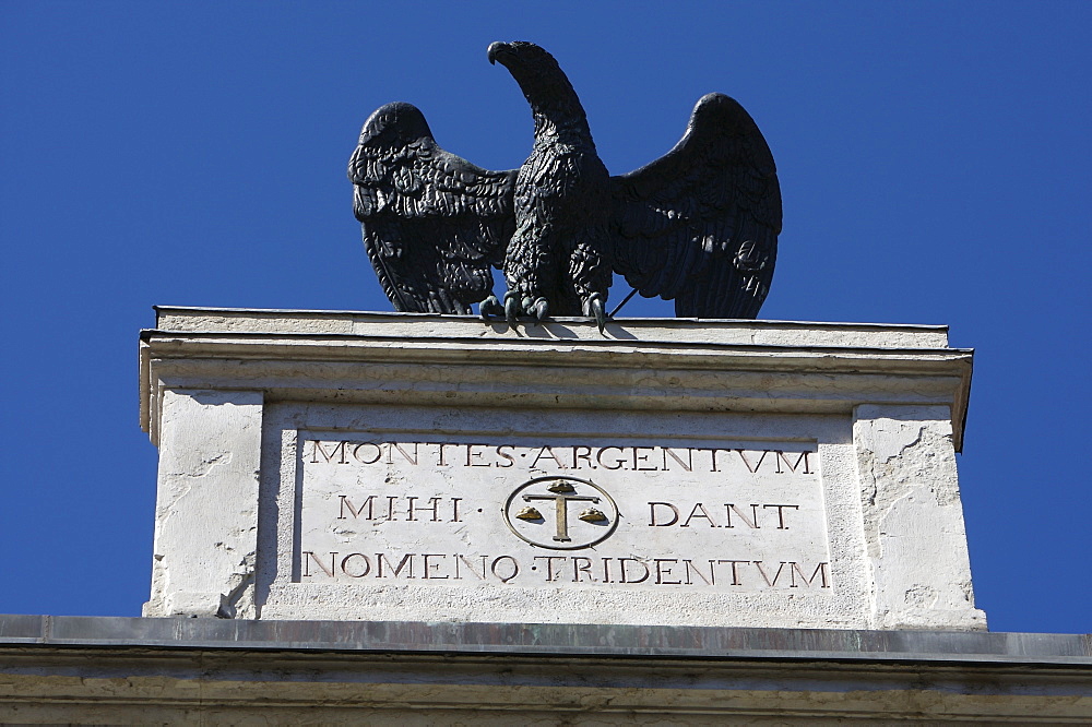 Bronze eagle on a rooftop in Trento, Northern Italy, Europe