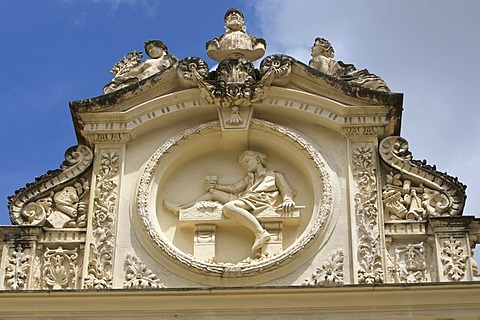 Relief on a restored community centre in the Via Roma, Sassari, Sardinia, Italy, Europe