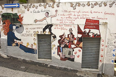 Political mural, Orgosolo, Sardinia, Italy, Europe