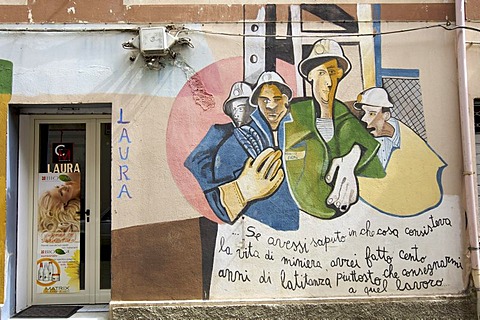 Political mural, Orgosolo, Sardinia, Italy, Europe