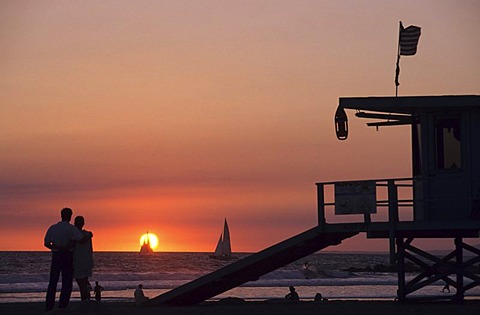 USA, United States of America, California: sunset, Venice Beach, Los Angeles.