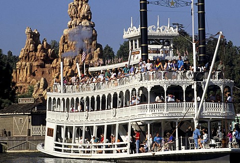 USA, United States of America, California: Disneyland, the Mark Twain paddle steamer.