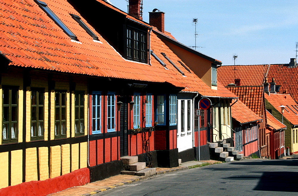 Colorful timbered houses in Allinge, Bornholm, Denmark