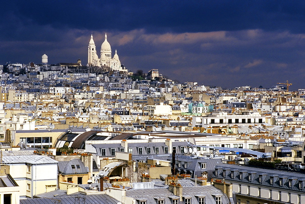 Thunderclouds over Paris and the Sacre-Coeur Basilica, Paris, France, Europe