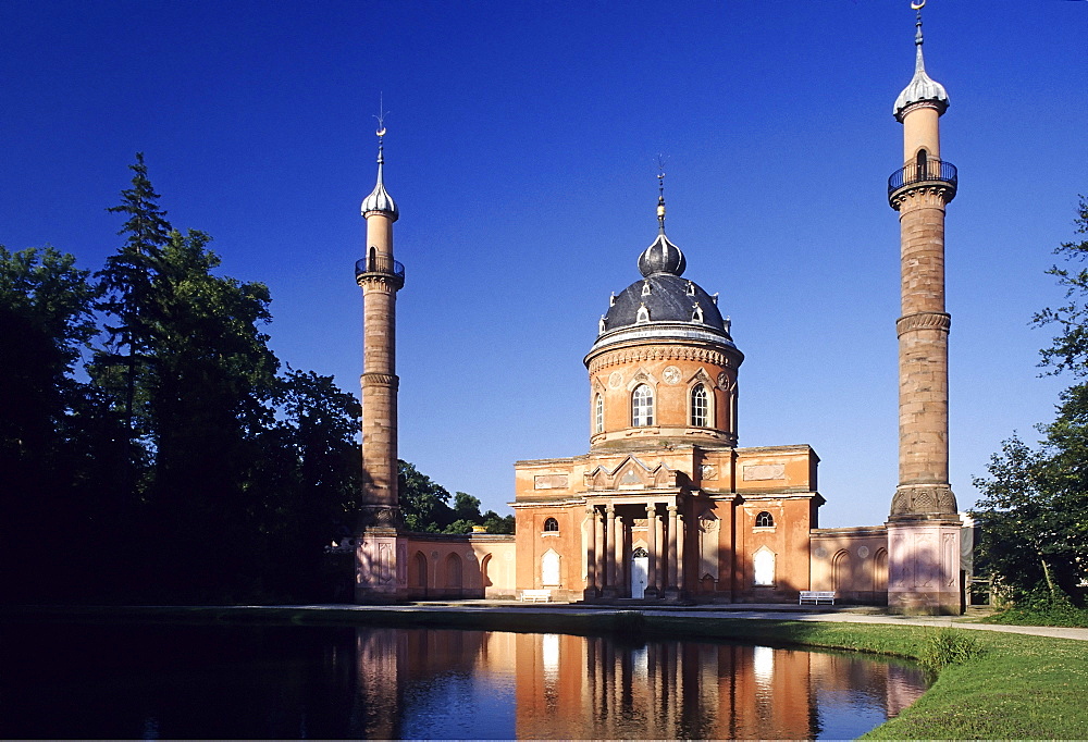 18th-century mosque, Tuerkischer Garten, Turkish Gardens at the Residenzschloss Castle, Schwetzingen, Baden-Wuerttemberg, Germany, Europe