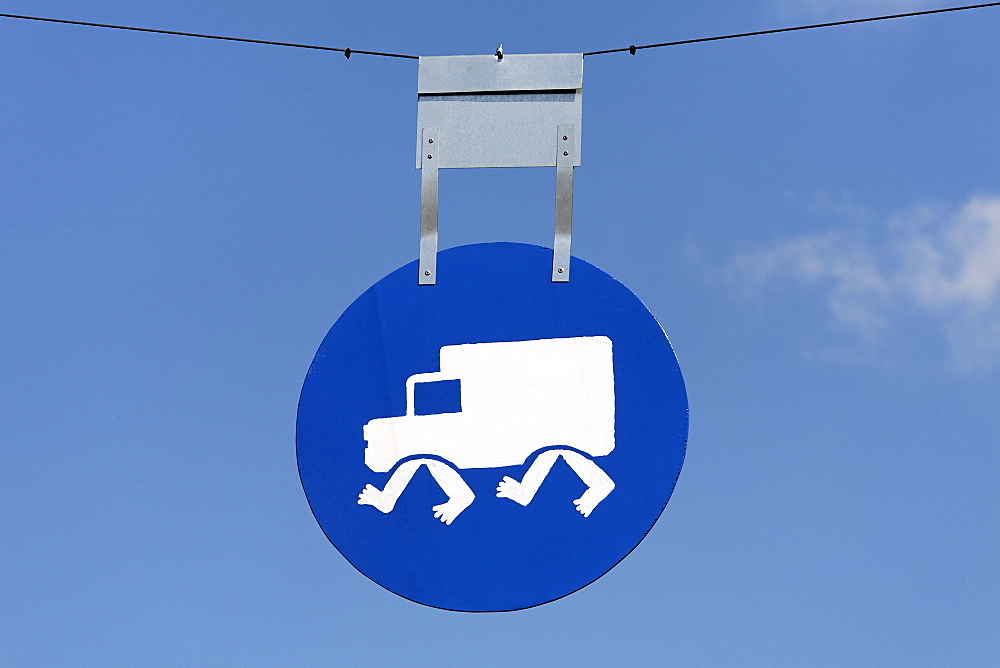 Traffic sign, pictogram, trucks, lorries driving at a walking speed, Netherlands