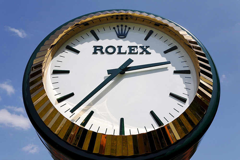 Clock in a Rolex watch design, North Rhine-Westphalia, Germany, Europe