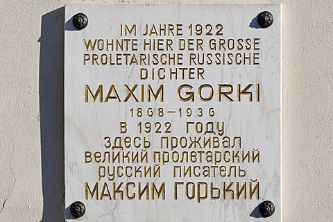 Maxim-Gorki memorial tablet, Villa Irmgard, Heringsdorf, Usedom Island, Baltic Sea, Mecklenburg-Western Pomerania, Germany, Europe