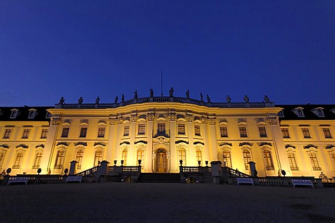 Baroque castle Ludwigsburg, illuminated front, garden view, Baden-Wuerttemberg, Germany