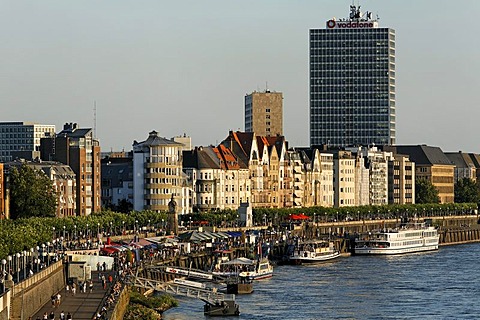 Cityscape Duesseldorf, banks of Rhine, NRW, Germany