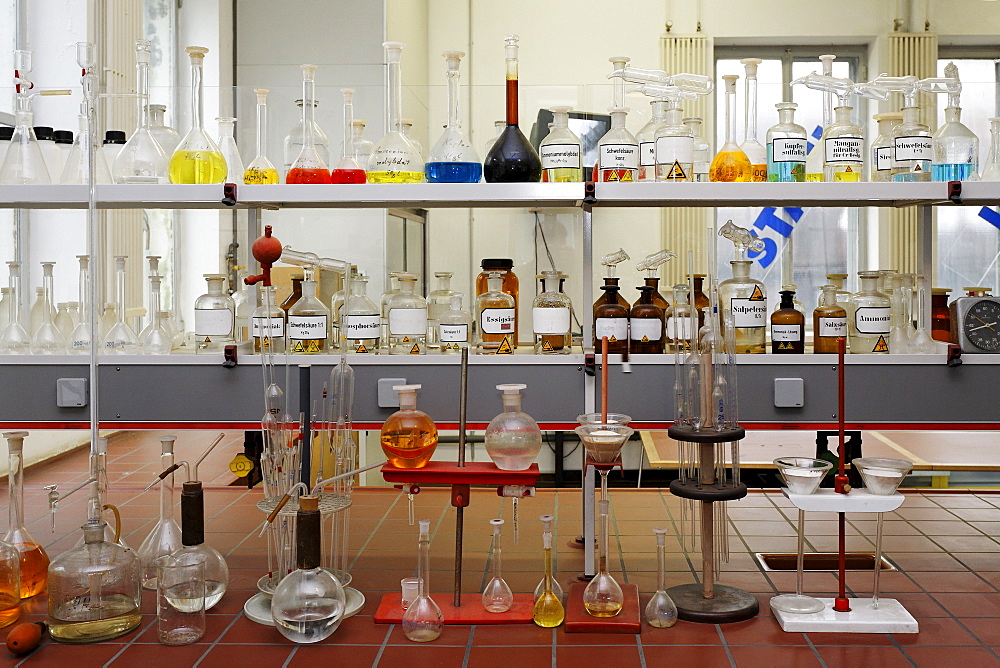 Chemical laboratory at the disused ironworks Henrichshuette, industrial museum, Hattingen, NRW, Germany