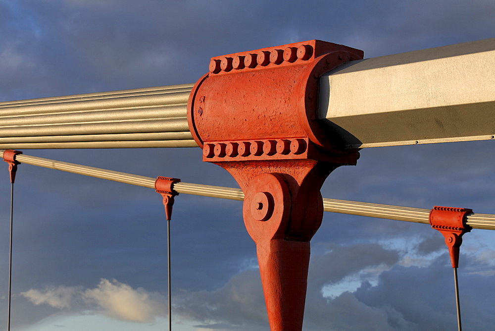 Steel cable fixing of a suspension bridge, Friedrich-Ebert-Bruecke, Duisburg, NRW, Germany