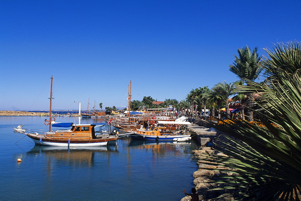 Boats in the harbour of Side, Turkish Riviera, Turkey