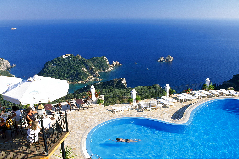 Hotel swimming pool, Lakones, Corfu, Greece, Europe