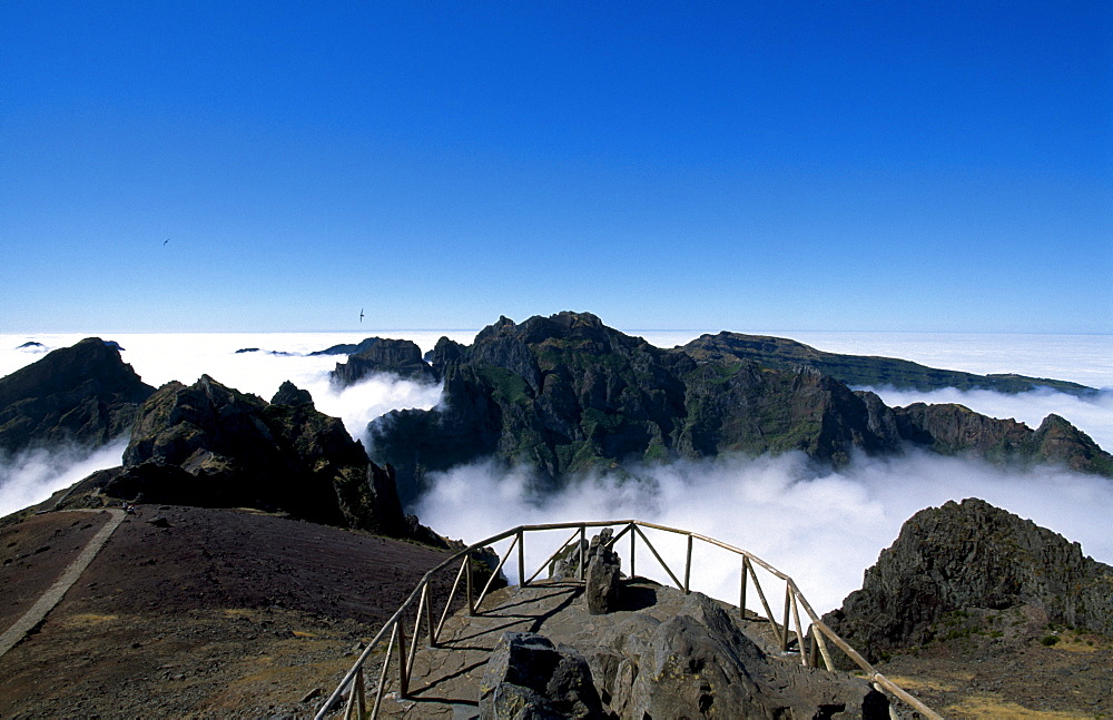 View of Mount Pico do Arieiro from Mount Miradouro do Juncal, Madeira, Portugal, Europe