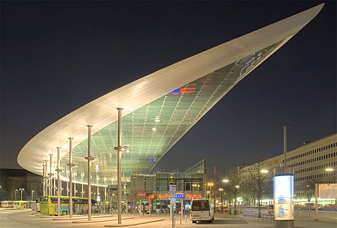 Central bus port ZOB in Hamburg at night, Hamburg, Germany