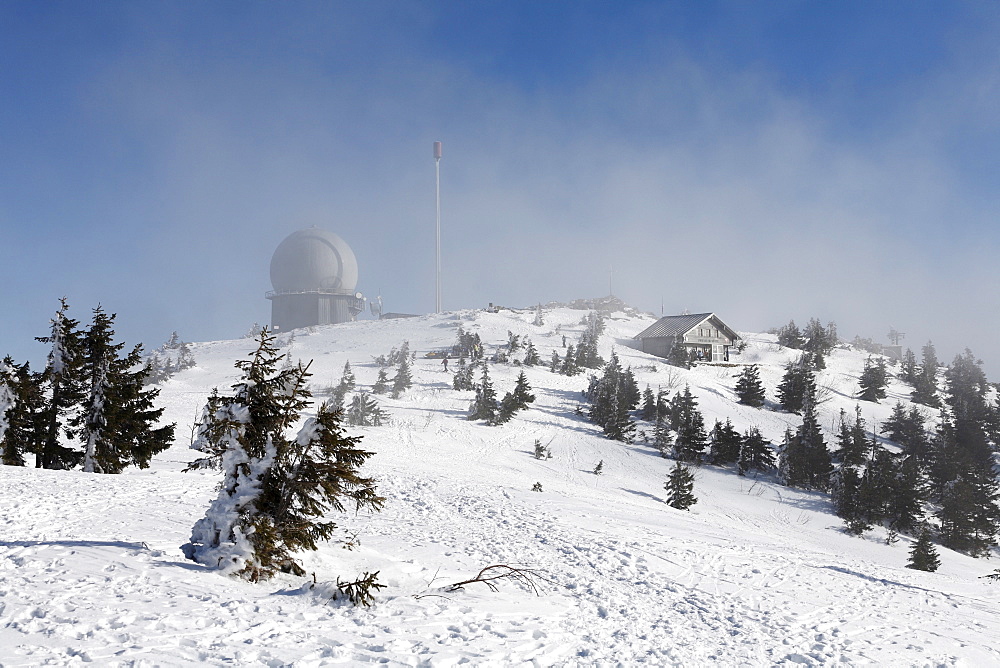 Zwieseler Huette (Zwiesel Cabin) at the top of Mt. Grosser Arber, Nationalpark Bayerischer Wald (Bavarian Forest National Park), Lower Bavaria, Bavaria, Germany, Europe