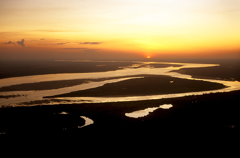 Aerial shot of the Orinoco River near Ciudad Bolivar, Venezuela, South America