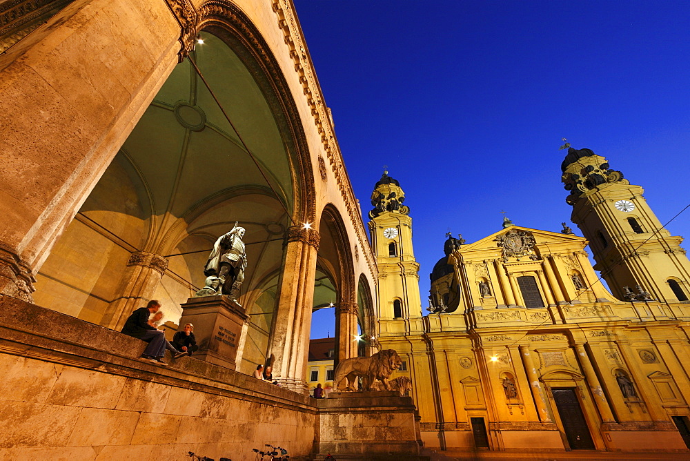 Feldherrnhalle, Field Marshall's Hall and Theatiner Church, historic city centre, Munich, Bavaria, Germany, Europe