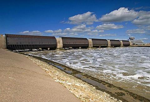 Eider Barrier on the mouth of River Eider near Toenning - largest German coastal protection building, Schleswig-Holstein, Germany